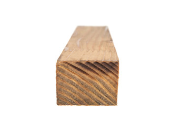 Wooden beam slice isolated on a white background. Acacia board.