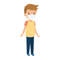 cute boy using face mask isolated icon vector illustration design