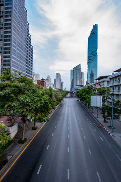 empty street in Bangkok's CBD area