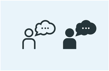 Question mark with user speach icon. Help symbol. FAQ sign on a talking person. Vector, flat, outline design