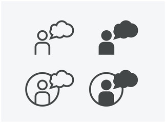 Question mark with user speach icon. Help symbol. FAQ sign on a talking person. Vector, flat, outline design