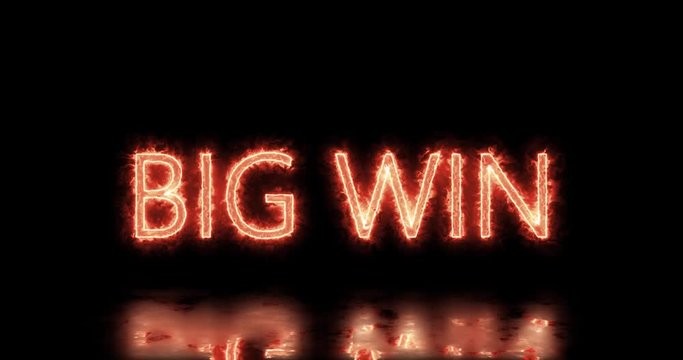 Big Win Fire Text With Dark Background And Reflective Floor. 4k Motion Graphic. Gambling Concept.