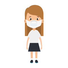 cute girl student using face mask isolated icon vector illustration design