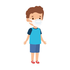 cute boy using face mask isolated icon vector illustration design