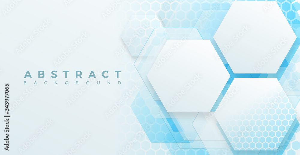 Wall mural abstract background template science and technology presentation, hexagonal shape with blue and soft