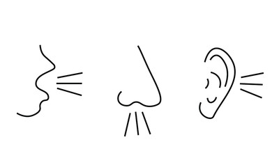 vector symbols of mouth, nose and ear. signs cough, runny nose and ear ache. symbols for smelling, hearing,speaking