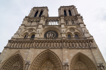 The western facade of catholic cathedral Notre-Dame de Paris.