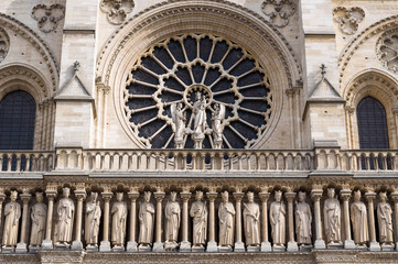 Fototapeta na wymiar The western rose window of the cathedral Notre-Dame de Paris.