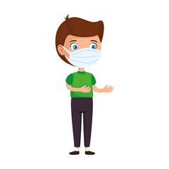 cute boy using face mask isolated icon vector illustration design
