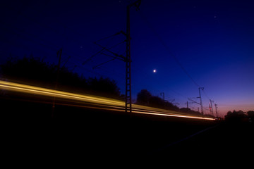 high speed train track at night