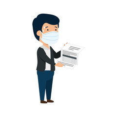 businessman using face mask with receipt vector illustration design