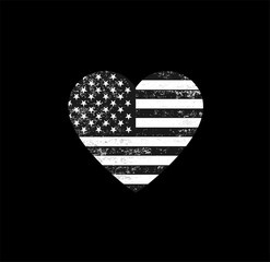 Distressed Black and White American Flag Heart