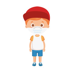 cute boy using face mask with cap isolated icon vector illustration design