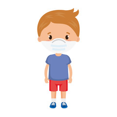 cute boy using face mask isolated icon vector illustration design