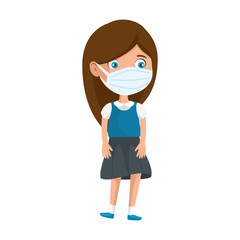 cute girl student using face mask isolated icon vector illustration design