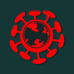 globe inside virus cartoon symbol isolated on black