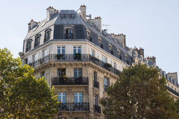 Typical Parisian architecture. The facade with french balconies.