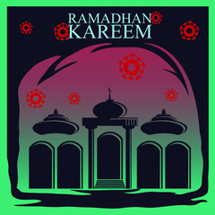 vector illustration for Ramadan event in black and green color with virus ornament