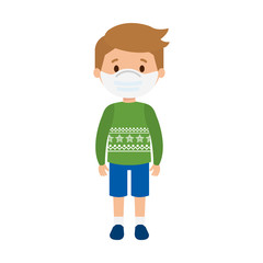 cute boy using face mask isolated icon vector illustration design