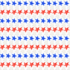 4th of july Seamless pattern. Patriotic american holiday Fourth of July fabric texture in red blue colors. Independence day of America festive background. Watercolor illustration for Scrapbook design