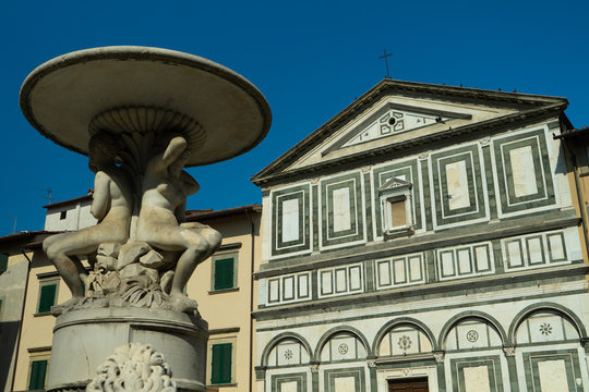 View of the church of S. Andrea with a fountain, Empoli, Italy