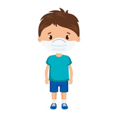 cute boy using face mask isolated icon vector illustration design