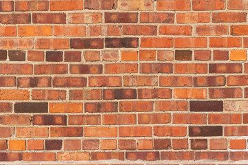 Rustic red color antique clay brick wall texture background with a shabby chic appearance.