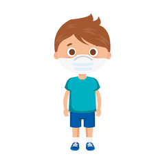 cute boy using face mask isolated icon vector illustration design