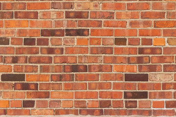 Rustic red color antique clay brick wall texture background with a shabby chic appearance.