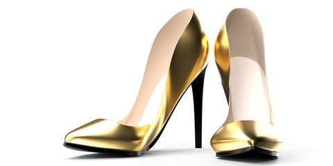 Golden high heel shoes - 3D illustration