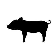 Farm Animal Pig. Funny Piggy. Little Piglet. Vector Silhouette Icon.