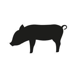 Farm Animal Pig. Funny Piggy. Little Piglet. Vector Silhouette Icon.