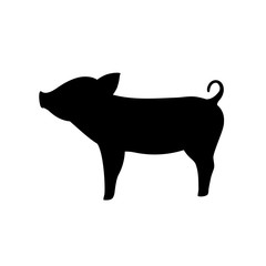 Farm Animal Pig. Funny Piggy. Little Piglet. Vector Silhouette Icon.