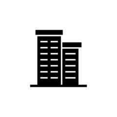 Business office building icon in black flat shape icon style design isolated on white background