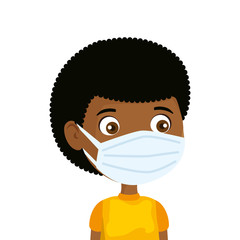 cute boy afro using face mask isolated icon vector illustration design