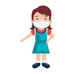 cute girl student using face mask isolated icon vector illustration design