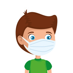 cute boy using face mask isolated icon vector illustration design