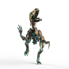 dino raptor robot is running on front view