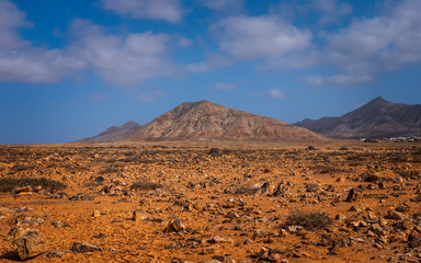 view of Tindaya Mountain in La Oliva, Fuerteventura, Canary Islands, Spain. October 2019