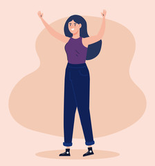 beautiful woman with hands up avatar character vector illustration design