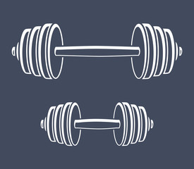 Barbell and dumbbell, black and white gym icons.