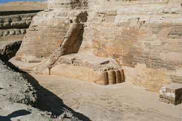 The Sphinx tail and paw. Egyptian Sphinx in Egypt close-up, Giza, Egypt