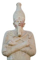 statue of the king in the guise of god Osiris in Mortuary Temple of Hatshepsut. Isolated on a white...