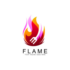 Fire logo with fork, restaurant logo template cooking logo, red and fire design vector
