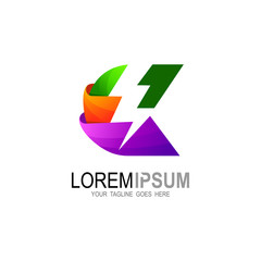 Letter C logo with thunder design illustration, 3d logo template, 