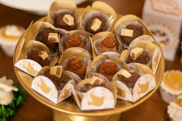 Baby baptism. Sweets and decoration