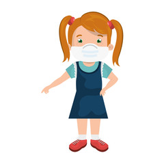 cute girl student using face mask isolated icon vector illustration design