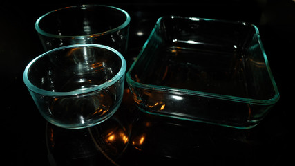 clear clean glass cooking bowl