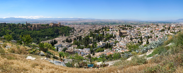 Panoramic view of Granada from Albaicin of Granada, Spain. With Alhambra palace.
