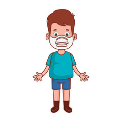 cute boy using face mask isolated icon vector illustration design